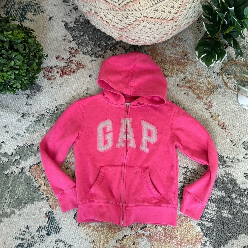 Y2K GAP Girls Full Zip Logo Front Pink Hoodie Jacket Sise Medium Kids